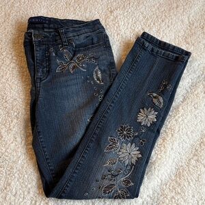 Bandolino Dark Blue Floral Embroidered Skinny Jeans